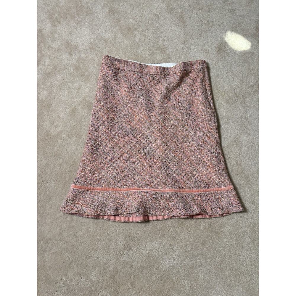 Gap Size 12 Wool Blend Black Pink Tweed Pencil Skirt Velvet Trim Flared EUC